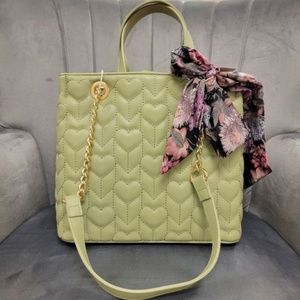 Betsey Johnson XO Sunny Quilted Heart Handbag with Scarf, Olive
